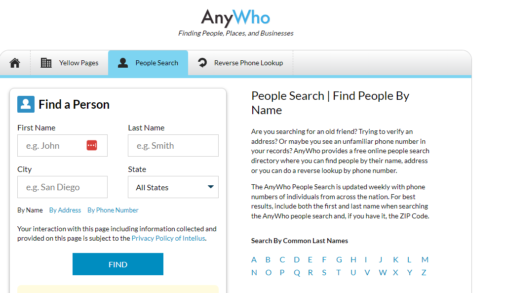 How to find a phone number online using AnyWho.