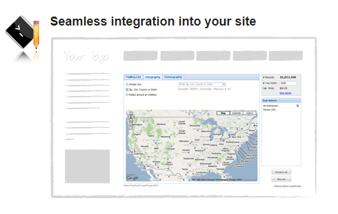 The DataWidget is a Mailing List API that enables you to sell mailing lists on your own web-to-print website.
